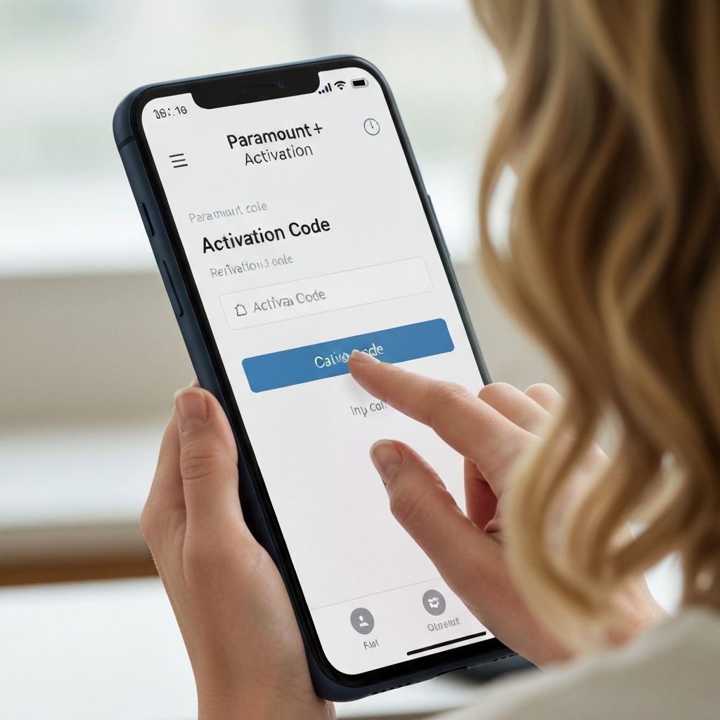 Smartphone showing Paramount Plus activation page with code input field